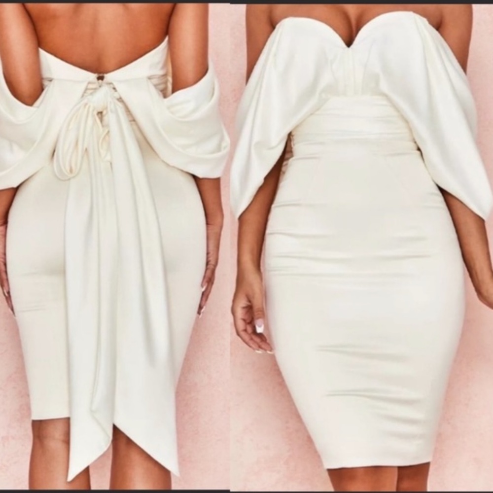 HOUSE OF CB 'Aisha' Ivory Satin Strapless Dress NWOT size Large